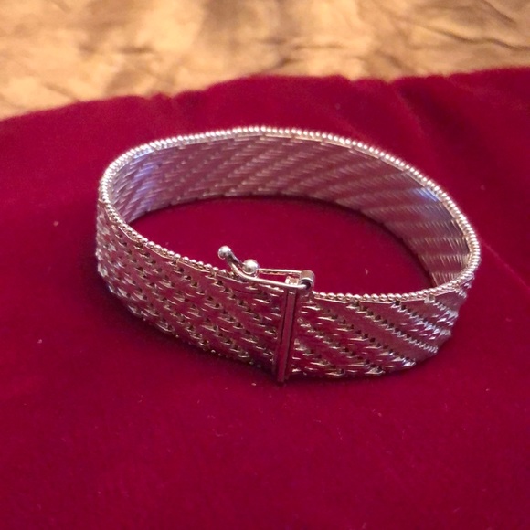 Vintage IBB Sterling Silver Wide Woven Bracelet - Picture 8 of 15